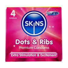 SKINS DOTS AND RIBS CONDOMS 4PK