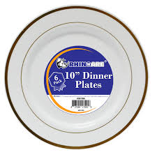 RHINOWARE 10" DINNER PLATES 6PC GOLD RIM